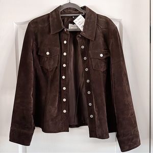 Women’s vintage suede jacket, color brown metal buttons